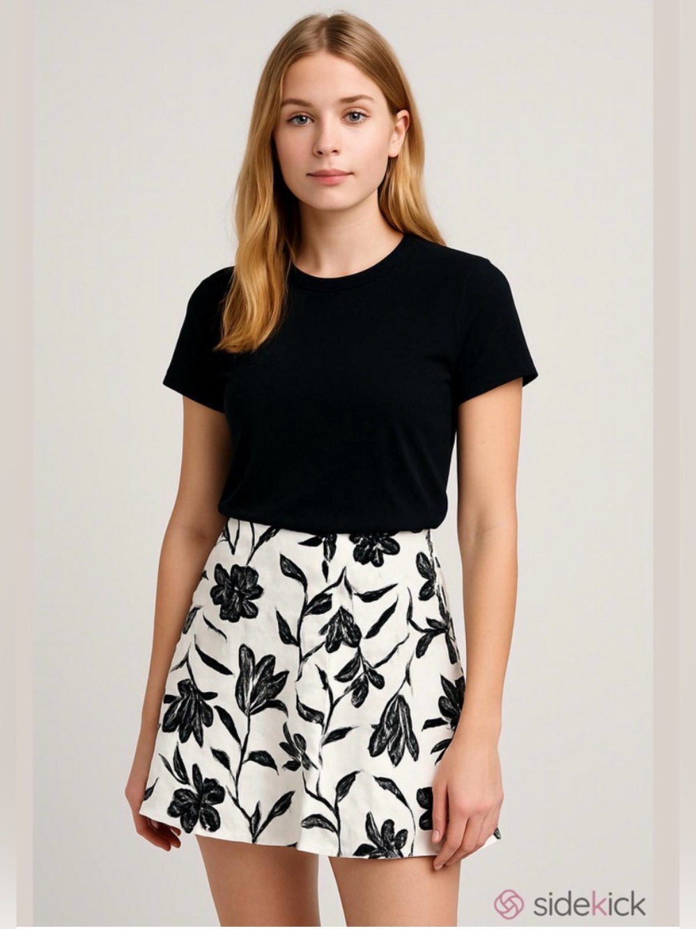 George Stretch Floral A-Line Skirt Black White Plus Size 18 High Waist